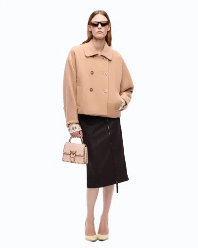 Pinko Double-breasted Cropped Coat In Neutral
