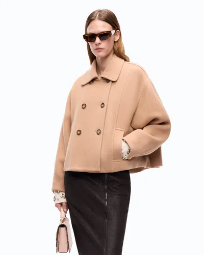Pinko Double-breasted Cropped Coat In Neutral