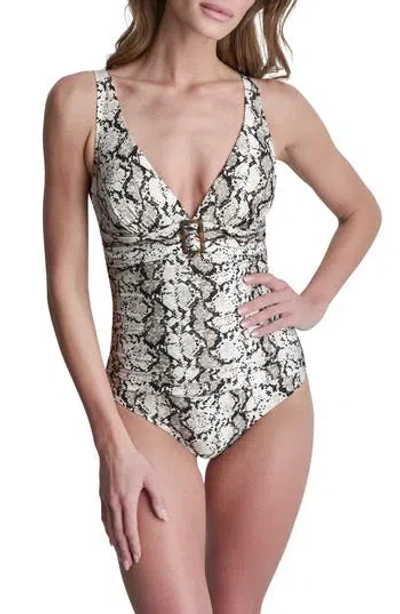 Dkny Buckle One-piece Swimsuit In White