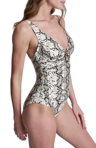 Dkny Buckle One-piece Swimsuit In White