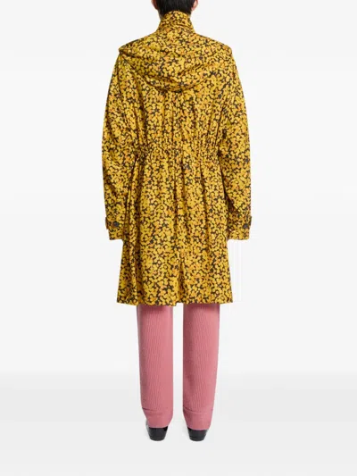 Dries Van Noten Yellow Oversized Printed Parka Coat In Multi