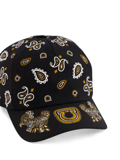 Ferragamo Baseball Cap With A Tiger Pattern In Black