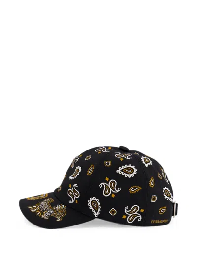 Ferragamo Baseball Cap With A Tiger Pattern In Black