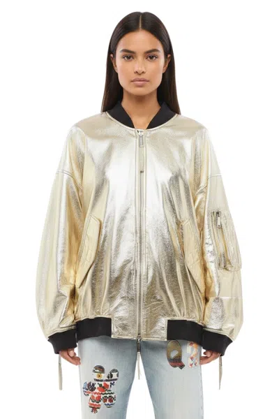 Dsquared2 Oversized Metallic Bomber Jacket In Gold