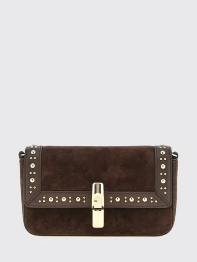 Furla Dark Brown Iride S Rectangular Suede Shoulder Bag In Brown