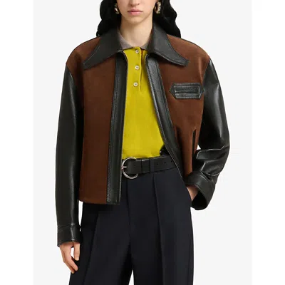 Marni Black Leather Jacket With Split-leather Front Panel In Black