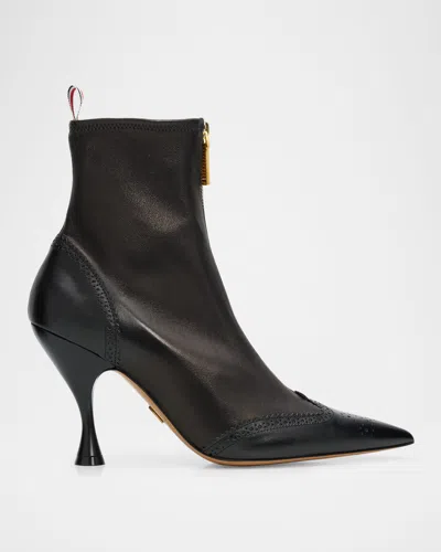 Thom Browne 90mm Wingtip Leather Booties In Black