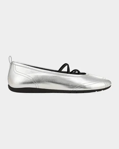 Vince Coralie Leather Ballet Flats In Silver