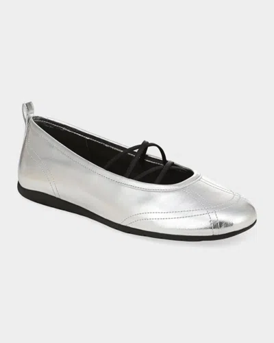 Vince Coralie Leather Ballet Flats In Silver