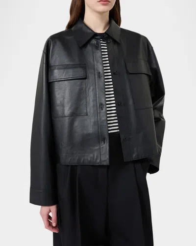 Weekend Max Mara Button-front Nappa Leather Jacket In Black