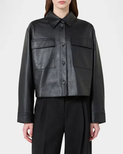 Weekend Max Mara Button-front Nappa Leather Jacket In Black