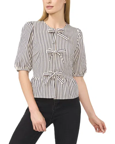 Cece Stripe Bow Front Cotton Peplum Top In Neutral