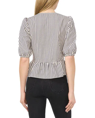 Cece Stripe Bow Front Cotton Peplum Top In Neutral