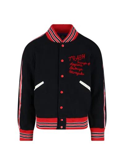 Needles Black Deconstructed Letter Bomber Jacket In Black
