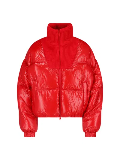 Diesel Down Puffer Jacket In Ripstop With Knitted Collar In Red