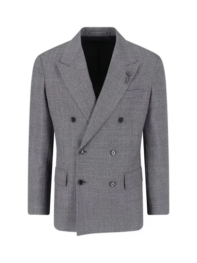 Lardini Grey Pied De Poule Double Breasted Blazer In Grey