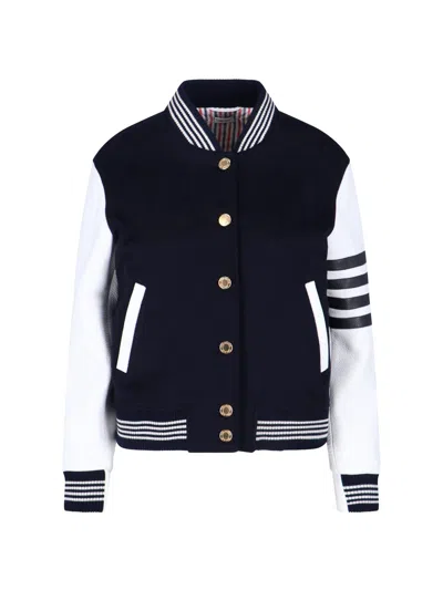 Thom Browne Relaxed Fit Varsity Jacket Leather Sleeves In Blue