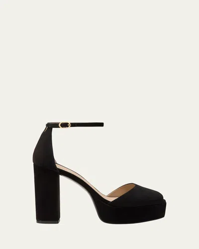 Stuart Weitzman 110mm Sabrina Suede Platform Sandals In Black