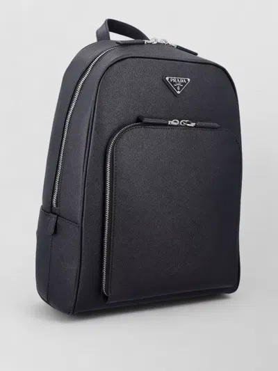 Prada Leather Nylon Backpack Adjustable Straps Top Handle In Blue