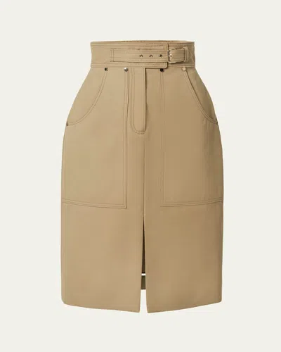 Carolina Herrera Belted Front-slit High-waisted Midi Skirt In Brown