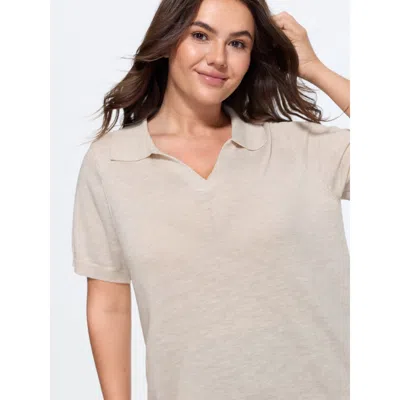 Bloomchic Heather Polo Collar Short Sleeve Pullover In Neutral