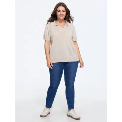 Bloomchic Heather Polo Collar Short Sleeve Pullover In Neutral