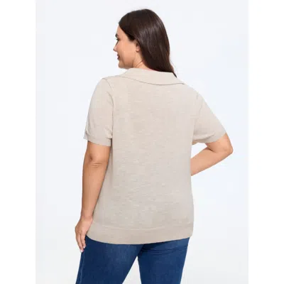 Bloomchic Heather Polo Collar Short Sleeve Pullover In Neutral