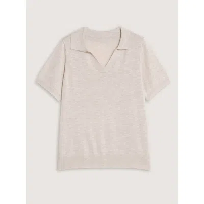 Bloomchic Heather Polo Collar Short Sleeve Pullover In Neutral