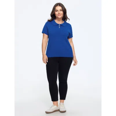 Bloomchic Cable Knit Button Front Short Sleeve Pullover In Navy
