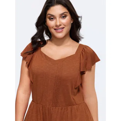 Bloomchic Stretchy Pleated Ruffle Hem Pocket Romper In Multi