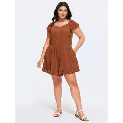 Bloomchic Stretchy Pleated Ruffle Hem Pocket Romper In Multi
