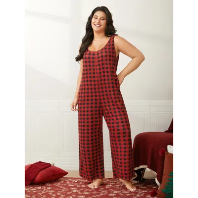 Bloomchic Checkered Pattern U-neck Lounge Jumpsuit In Multi
