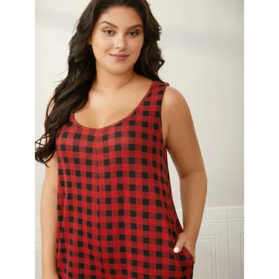 Bloomchic Checkered Pattern U-neck Lounge Jumpsuit In Multi