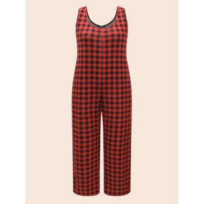 Bloomchic Checkered Pattern U-neck Lounge Jumpsuit In Multi