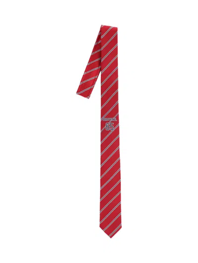 Thom Browne Striped Necktie Soft Texture Standard Width Adjustable In Red