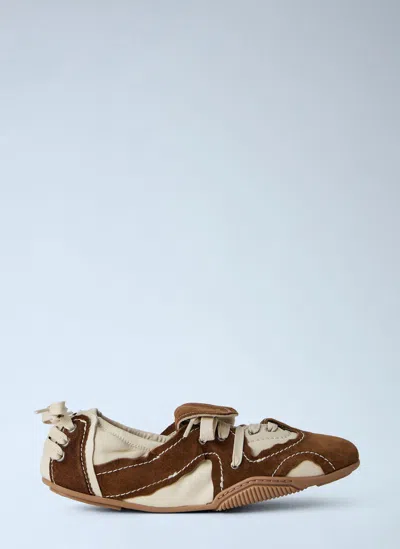 Acne Studios Bilaria Lace-up Suede And Leather Ballet Flats In Brown