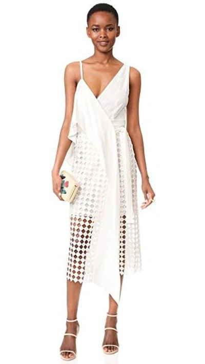 Shop Diane Von Furstenberg Asymmetrical Twig Lace Wrap Dress In Ivory/ivory