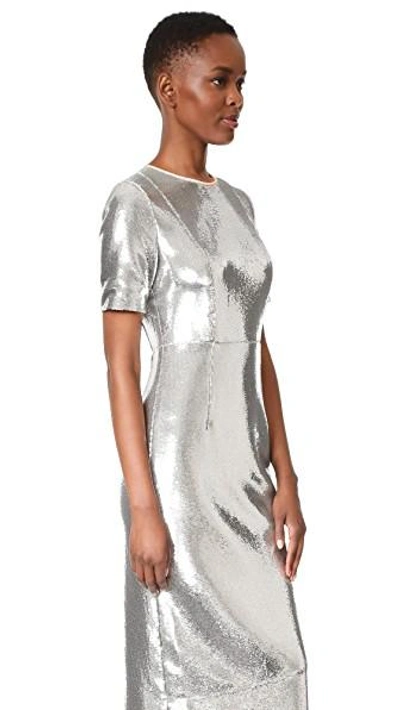 Shop Diane Von Furstenberg Short Sleeve Tailored Sequin Dress In Silver
