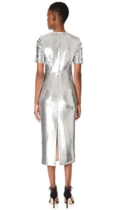 Shop Diane Von Furstenberg Short Sleeve Tailored Sequin Dress In Silver
