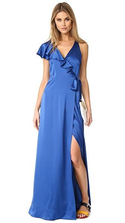 Shop Diane Von Furstenberg Sleeveless Ruffle Wrap Dress In French Blue