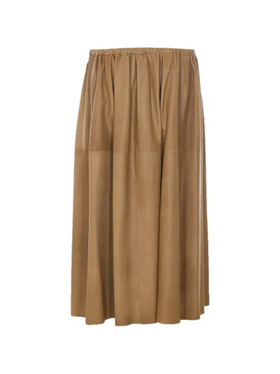 Auralee Elasticated Leather Skirt In Neutral