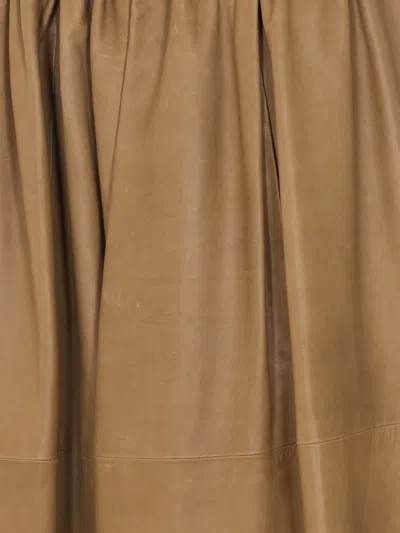 Auralee Elasticated Leather Skirt In Neutral