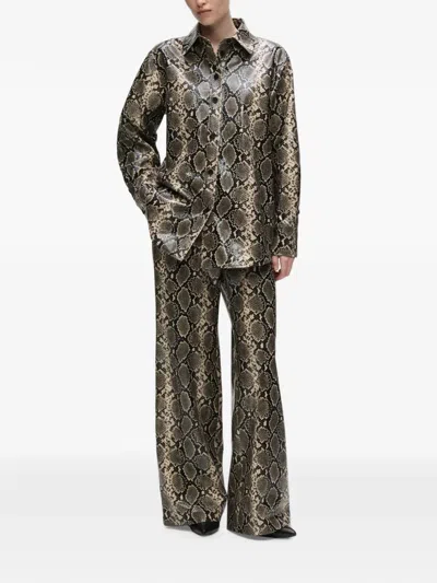 Karl Lagerfeld Faux-python Flared Pants In Gray