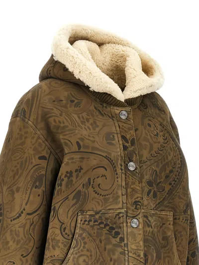 Etro Paisley-motif Shearling-lined Jacket In Brown