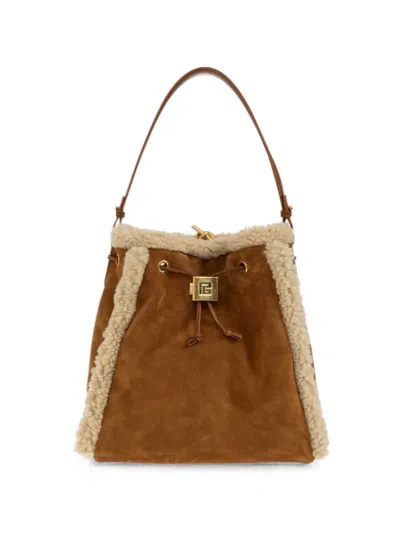 SHEARLING-TRIM LEATHER BACKPACK