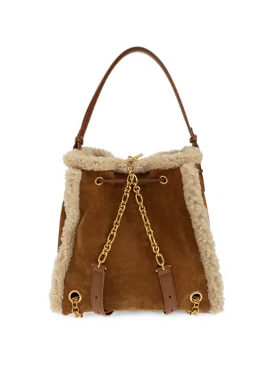 SHEARLING-TRIM LEATHER BACKPACK