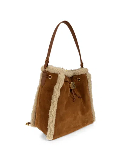SHEARLING-TRIM LEATHER BACKPACK