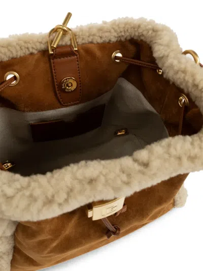 SHEARLING-TRIM LEATHER BACKPACK