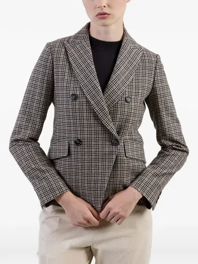 Eleventy Houndstooth Double-breasted Blazer In Brown