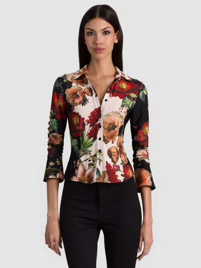 Alice And Olivia Freya Button Down Top In Multi